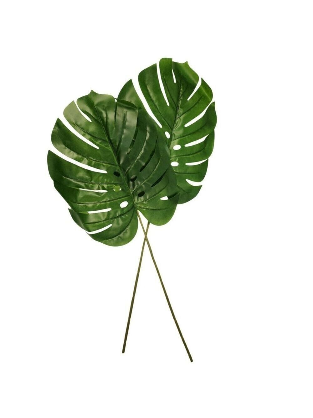 Artificial Monstera Leaf Stems Set of 2 Faux Tropical Leaves Green Decor 23 Inch